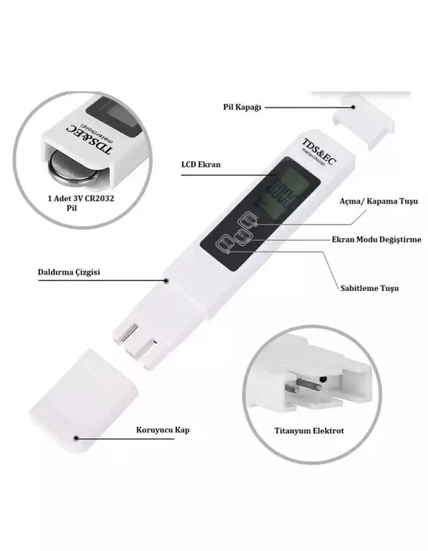 Multifonksiyonel Tds Iletkenlik Ölçer Ec Metre Yeni Model