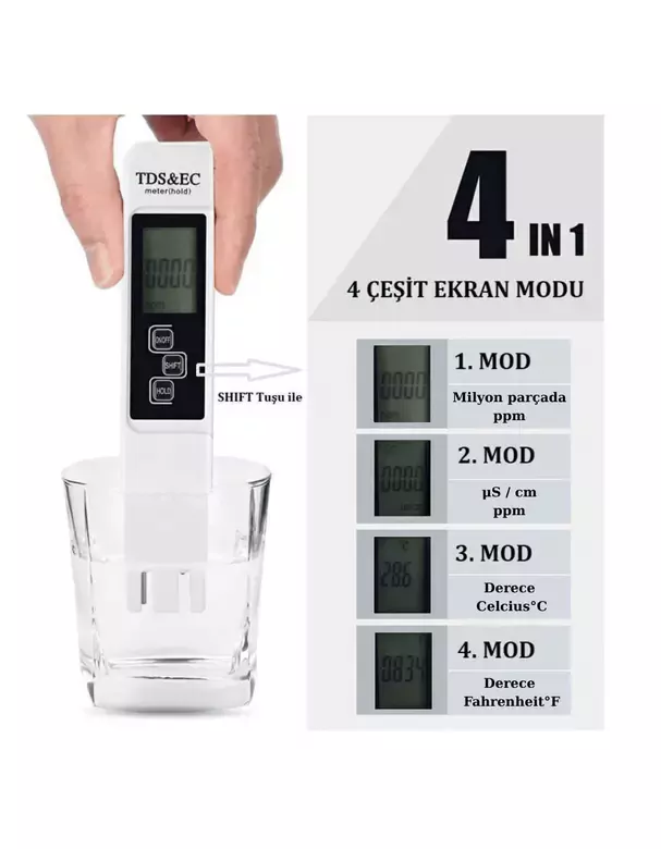 Multifonksiyonel Tds Iletkenlik Ölçer Ec Metre Yeni Model