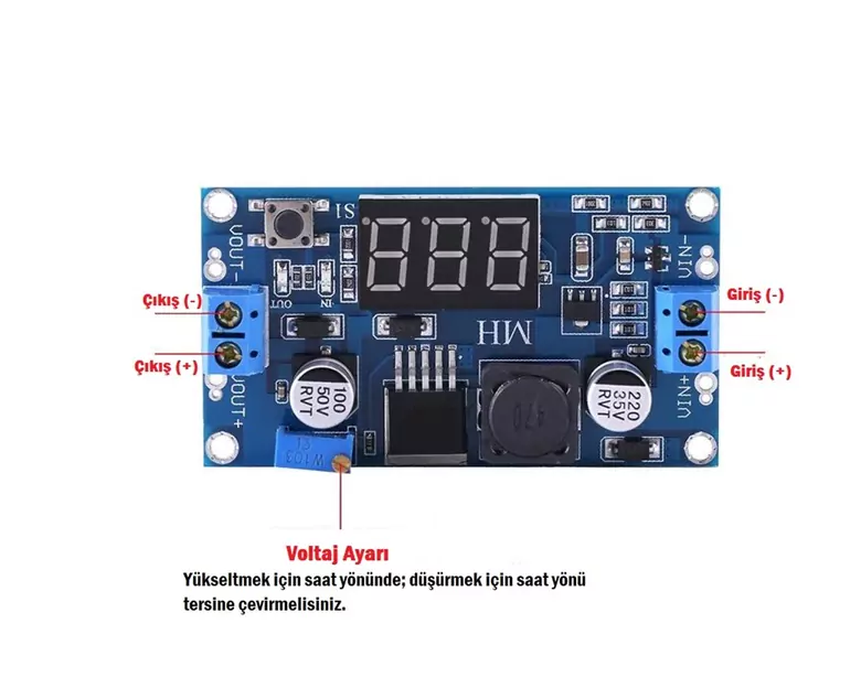 LED Voltmetreli LM2596 3A DC-DC Ayarlanabilir Voltaj Düşürücü LED Voltmetreli LM2596 3A DC-DC Ayarlanabilir Voltaj Düşürücü
