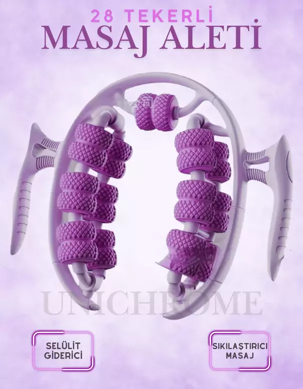 Kas Gevşetici Masaj Aleti 28 Tekerlekli Ayarlanabilir Lenf Drenaj Rulosu Bacak Kol Selülit Mor