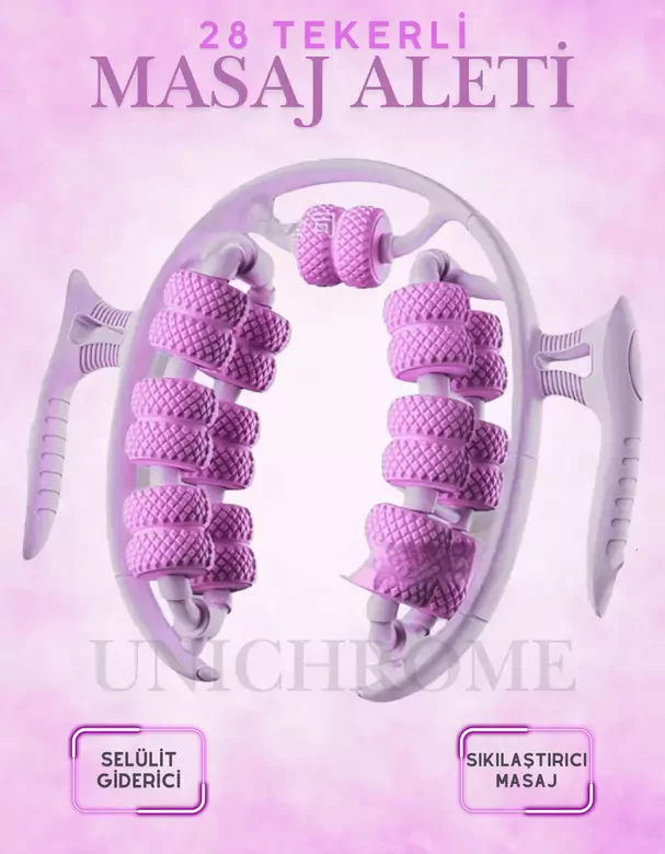 Kas Gevşetici Masaj Aleti 28 Tekerlekli Ayarlanabilir Lenf Drenaj Rulosu Bacak Kol Selülit Pembe