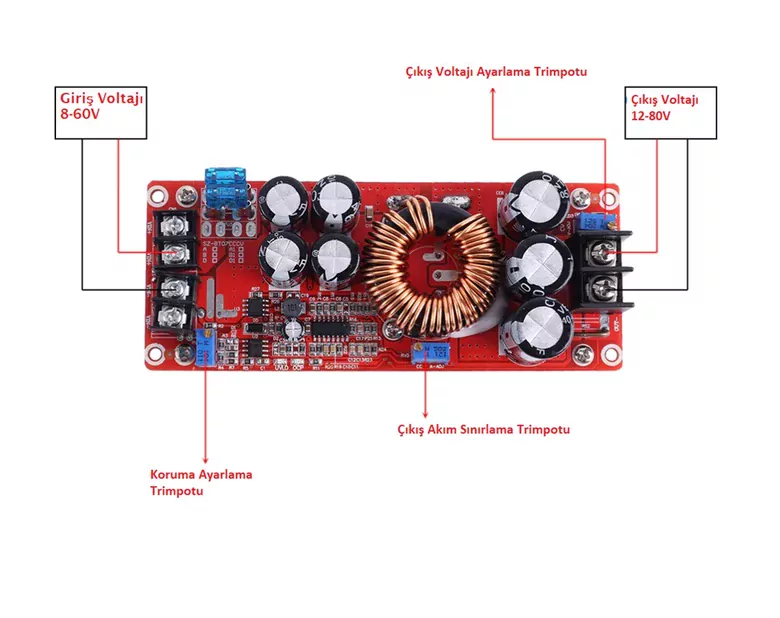 DC DC 12V-80V Voltaj Yükseltici 20A 1200W Voltaj Regülatörü