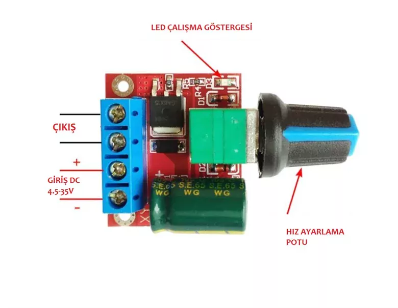 5A PWM DC Motor Hız Kontrol Devresi Dimmer 4.5-35V 90W