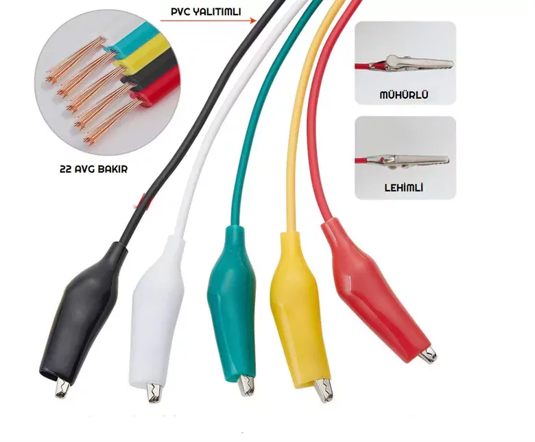 10'lu Krokodil Kablo Timsah Ağızlı Kıskaç Timsah Ağzı 50cm