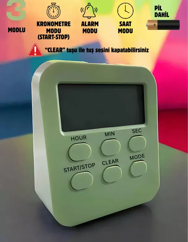 Öğrenci Ders Çalışma Saati Kronometreli Araç Saati Mutfak Bozdolabı Magnet Saat Zamanlayıcı Yeşil