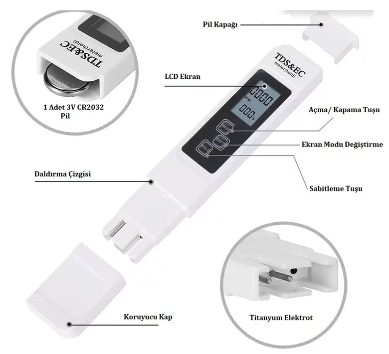 TDS&EC Metre Su Kalite İletkenlik Ölçme Termometre Su Test Cihazı