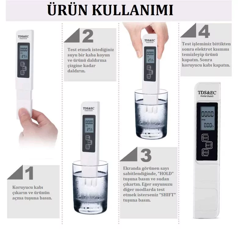 TDS&EC Metre Su Kalite İletkenlik Ölçme Termometre Su Test Cihazı