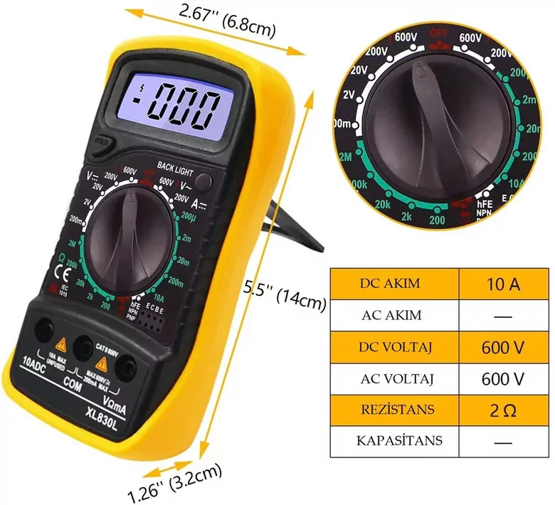 XL830L Dijital Multimetre Led Ekranlı Avometre Mini Ölçü Aleti