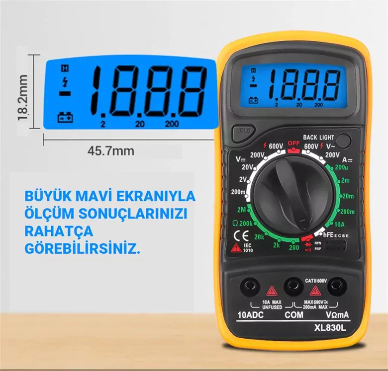 XL830L Dijital Multimetre Led Ekranlı Avometre Mini Ölçü Aleti