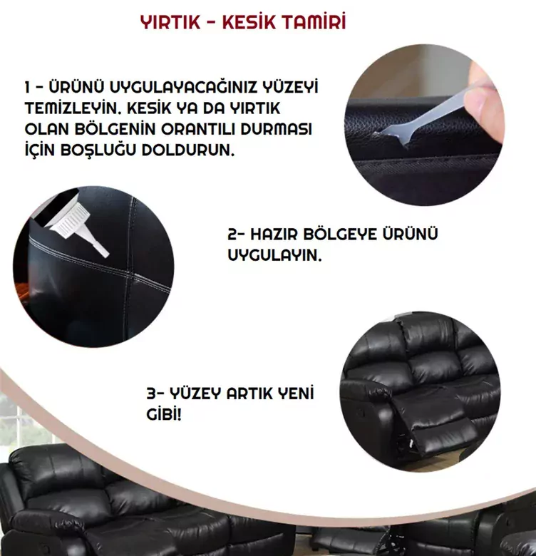 20ML Deri Tamir Bakım Onarım Jeli Koltuk Çatlak Yırtık Oyuk Jeli