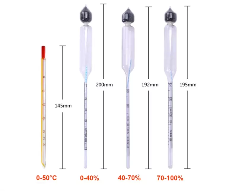 4 Parça Alkol Metre Termometre Seti Etil Alkol-Su Karışımı Test