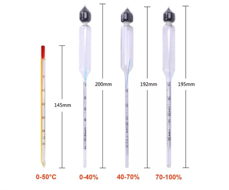 4 Parça Alkol Metre Termometre Seti Etil Alkol-Su Karışımı Test