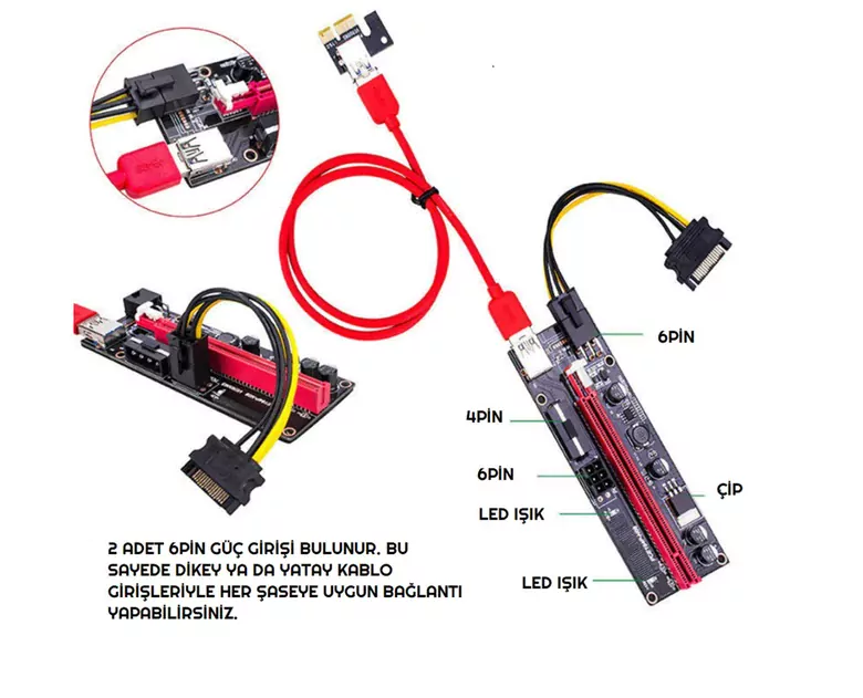 OEM Riser V009S  Yükseltici PCI-Express X1 to X16 Mining Ethe OEM Riser V009S  Yükseltici PCI-Express X1 to X16 Mining Ethe