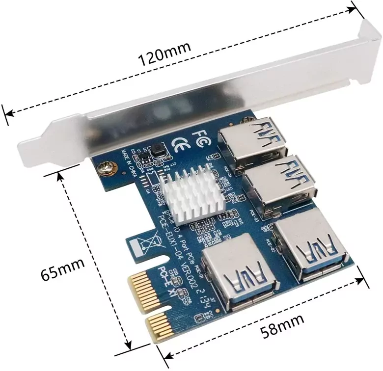 USB3.0 GPU Riser Çoklayıcı 4USB X1 to X16  PCI-E Çoklayıcı Mining