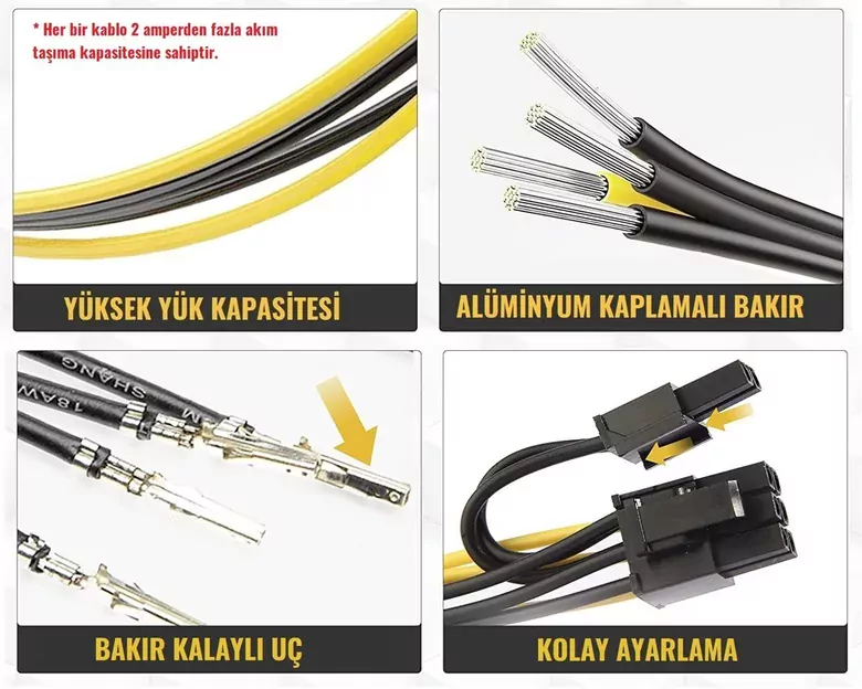 20-30-50cm 6 PIN Dişi - PCI-E (6+2) 8 PIN Erkek Power Kablo Çoklayıcı PSU Splitter