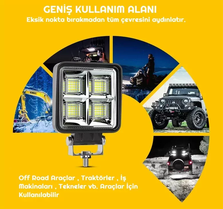 12-24V 64 LED Su Geçirmez Flood Off Road Çalışma Lambası 6500K