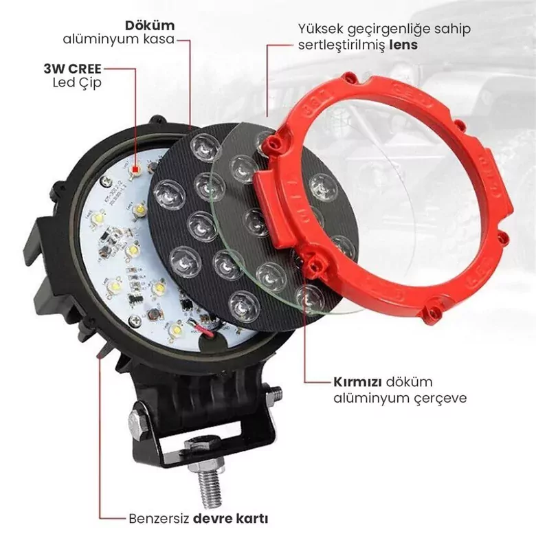 5 Modlu 51W Yuvarlak Off Road Lambası Turuncu Beyaz Işıklı