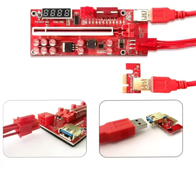 Riser V014 Pro 3 Güç Girişli Sıcaklık ve Voltaj Göstergeli Ekran Kartı Yükseltici PCI-E x16