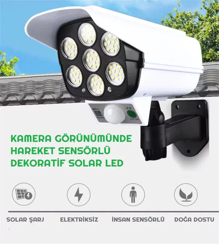 Kamera Görünümlü Hareket  Sensörlü Uzaktan Kumandalı Solar Bahçe Lambası pilhediyeli