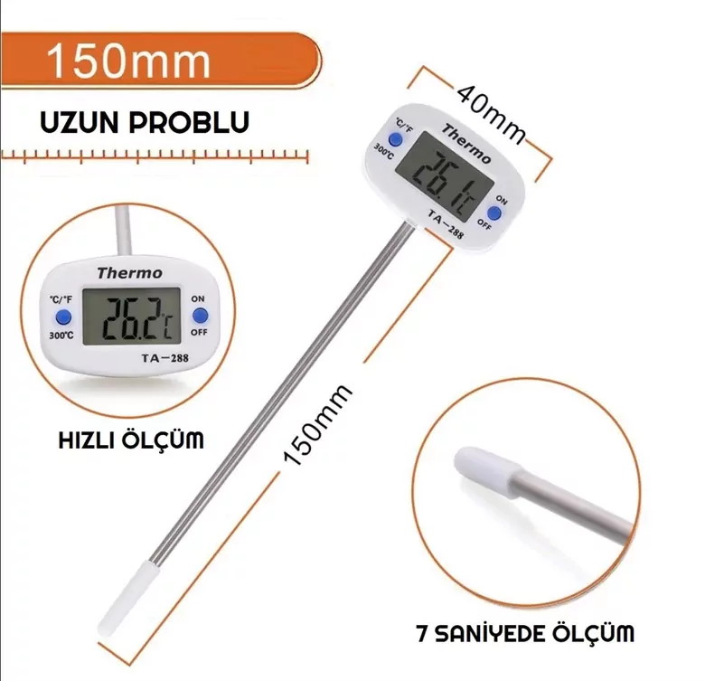 Thermo TA-288 Oynar Başlıklı Dijital Mutfak Yemek Termometresi Paslanmaz Çelik Sıcaklık Ölçer Thermo TA-288 Oynar Başlıklı Dijital Mutfak Yemek Termometresi Paslanmaz Çelik Sıcaklık Ölçer