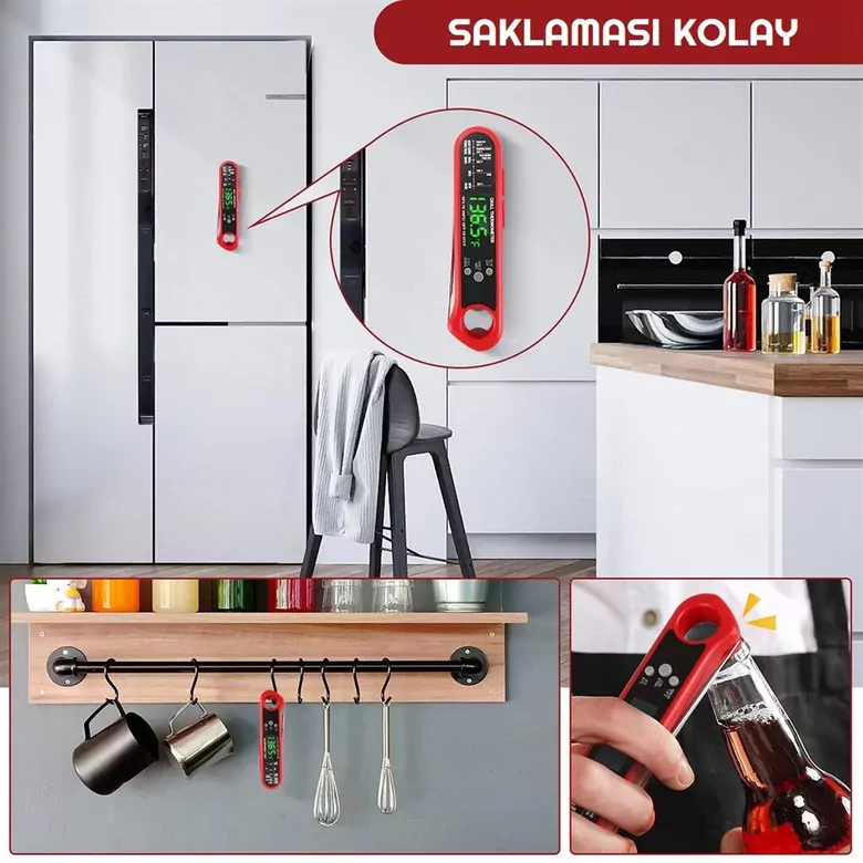 3 Farklı Problu Alarmlı Paslanmaz Çelik Dijital Termometre Yemek Gıda Sıcaklık Ölçer