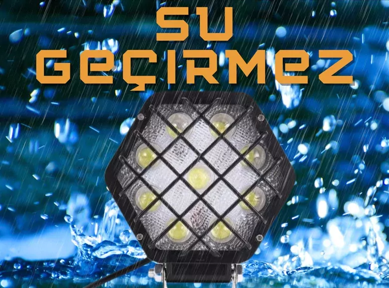 48w Altıgen Kafesli Siyah 16 LED Off Road Tekne Çalışma Lambası