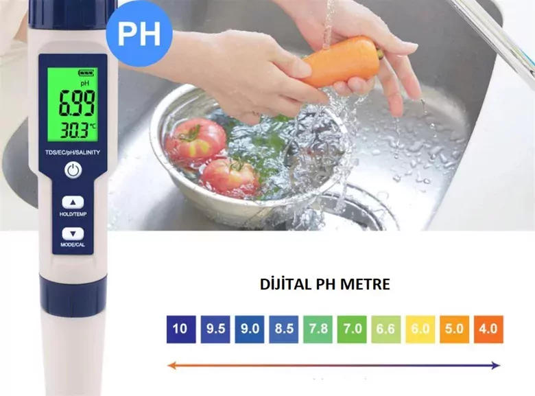 5in1 Dijital PH/TDS/EC/Tuzluluk/Sıcaklık Metre Işıklı Test Cihazı İletkenlik Kalem Model