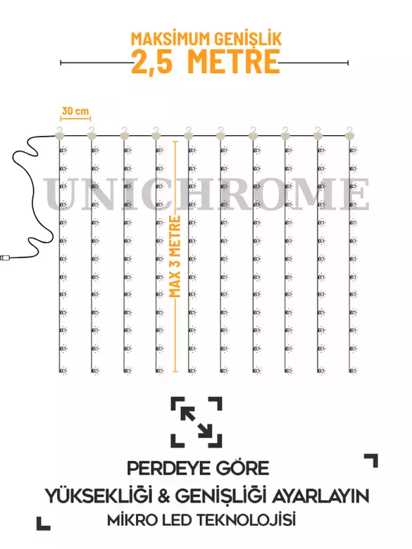 Kumandalı 8 Ayrı Moda Sahip 3x3M 300X300Cm Perde Led 10 Saçaklı Sarkıtlı 300 Led Gün Işığı Kalp Askı