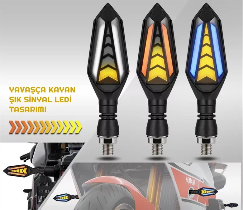 Çift Taraflı Motosiklet Sinyal Ledi Takımı DRL Gündüz Farı Kayar Sinyalli Çift Taraflı Motosiklet Sinyal Ledi Takımı DRL Gündüz Farı Kayar Sinyalli