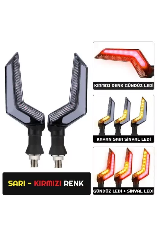 Sarı-kırmızı Renk Motosiklet Sinyal Ledi Takımı Kayar Drl Sinyal Işığı Uyumlu Sarı-kırmızı Renk Motosiklet Sinyal Ledi Takımı Kayar Drl Sinyal Işığı Uyumlu