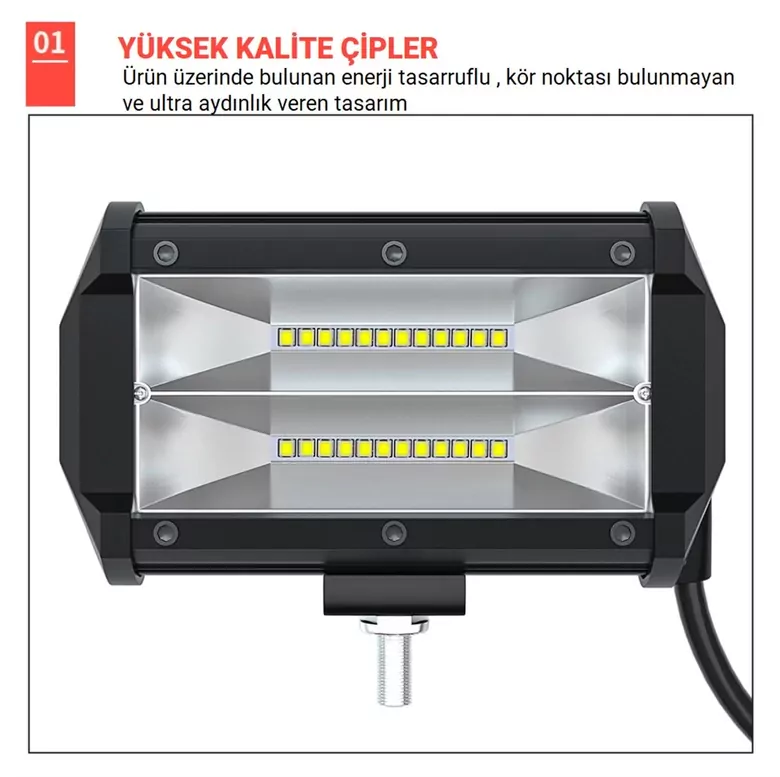 DC 12-24V Su Geçirmez Çift Sıra 24 LED Off Road Spot Lambası 72W