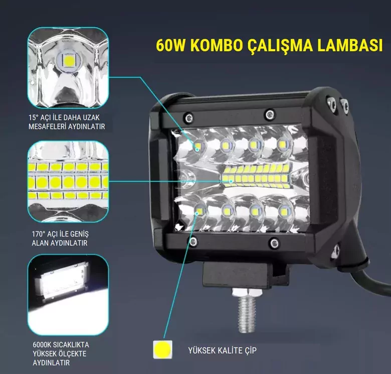 60W Kombo Aydınlatma 20 LED Çalışma Lambası Off Road Motorsiklet 60W Kombo Aydınlatma 20 LED Çalışma Lambası Off Road Motorsiklet