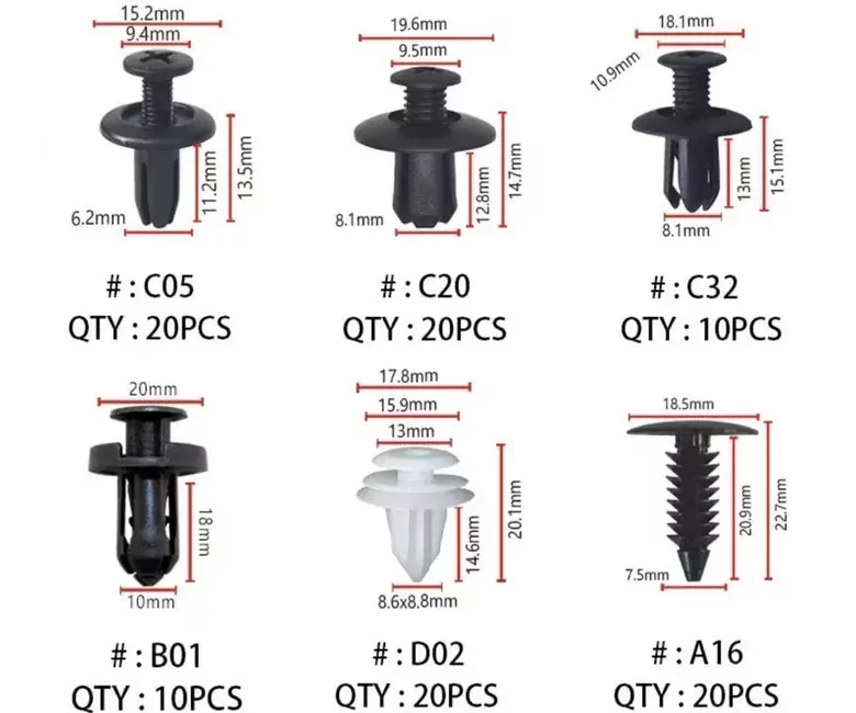 6 Boyutu 100 Adet Oto Fastener Klip Tampon Kapı Pervazı Tutucu Raptiye Seti