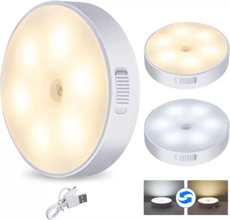 2 Renkli Hareket Sensörlü USB Şarj Edilebilir LED Işık Dolap İçi Gece Lambası