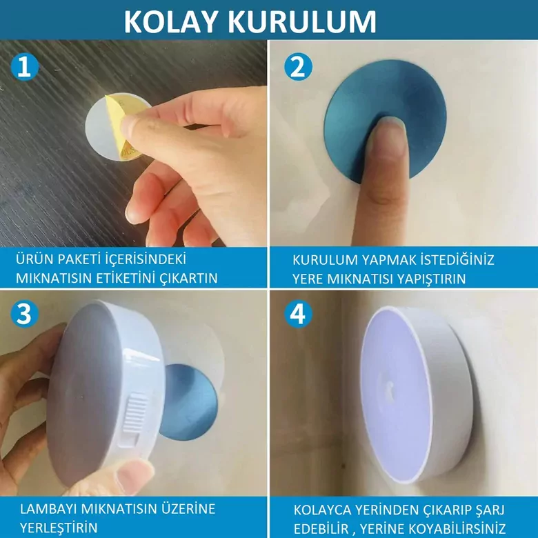 2 Renkli Hareket Sensörlü USB Şarj Edilebilir LED Işık Dolap İçi Gece Lambası