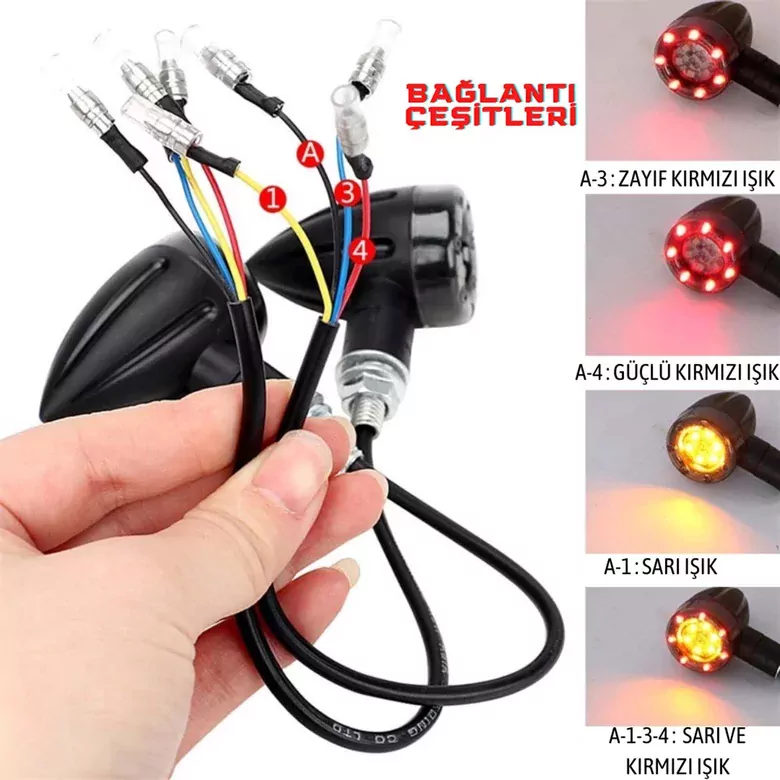 4 Modlu Oval Motosiklet Sinyal Ledi ve Stop Lambası  Sarı-Kırmızı