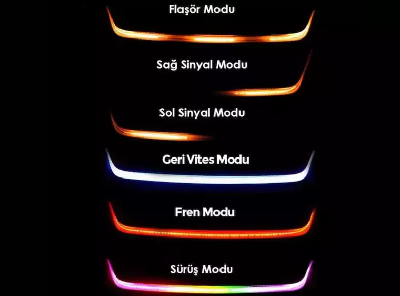 Bagaj Altı RGB Led Kayan Sinyalli 6 Fonksiyonlu Elastik Led 120 CM Selamlamalı Led