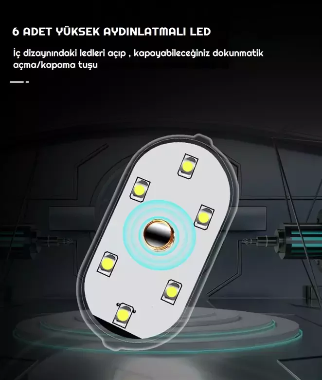 Dokunmatik Sensörlü Mini 6 Led Lamba USB Şarj Edilebilir Mıknatıslı Torpido Lambası Beyaz Renk Dokunmatik Sensörlü Mini 6 Led Lamba USB Şarj Edilebilir Mıknatıslı Torpido Lambası Beyaz Renk