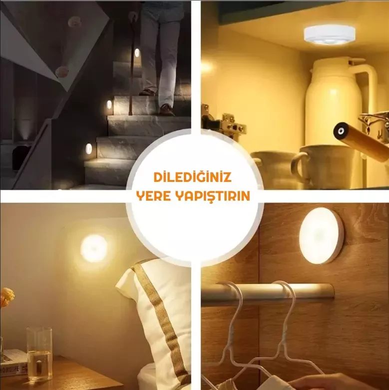 Hareket Sensörlü USB Şarj Edilebilir Mıknatıslı Günışığı LED Işık Lamba Dolap İçi Ev Gece Lambası