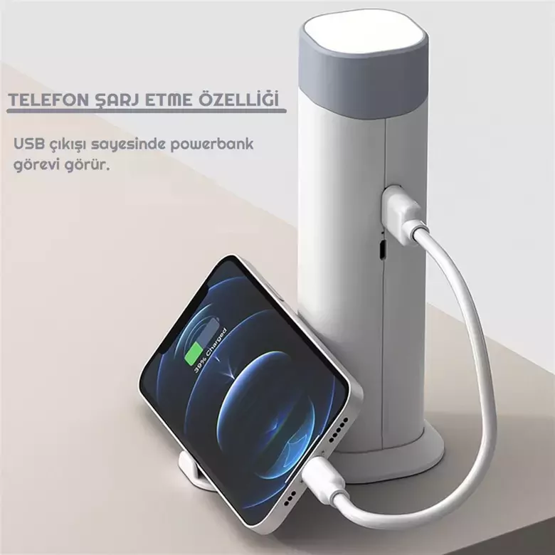 4in1 4500mAh 3 Kademe Işıklı Şarj Edilebilir Masa Lambası Powerbank Telefon Standı Fener