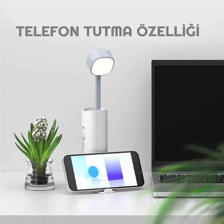 4in1 4500mAh 3 Kademe Işıklı Şarj Edilebilir Masa Lambası Powerbank Telefon Standı Fener