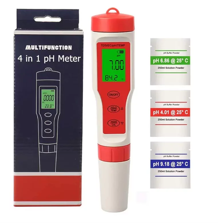 Dijital PH Ölçer 4'ü 1 Arada PH TDS EC Sıcaklık Test Cihazı Işıklı LED Ekran
