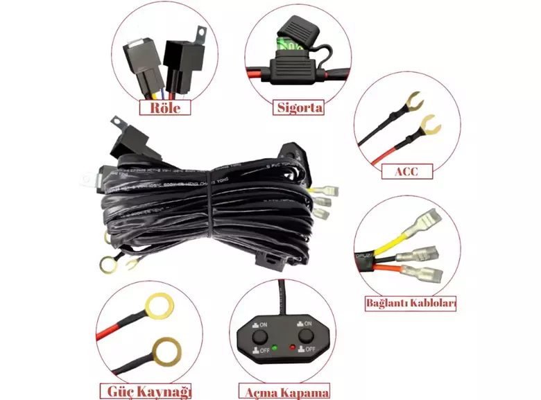 300W 16 AWG Kablo Demeti 15A Off Road LED Çift Tuşlu Kumandalı Kablo Açma Kapma