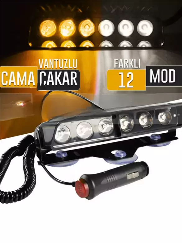 S6 12v Çakmaklık Girişli Cam Içi Vantuzlu Yanıp Sönen Ledi Turuncu Beyaz