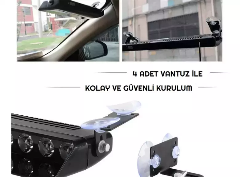 S12 12V Çakmaklık Girişli Cam Içi Vantuzlu Yanıp Sönen Ledi Turuncu Beyaz 12 Ledli