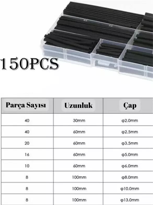 Tek Renk Isıyla Daralan Makaron Kablo Seti 150 Parça Kablo Tamir Kiti ve Düzenleyici