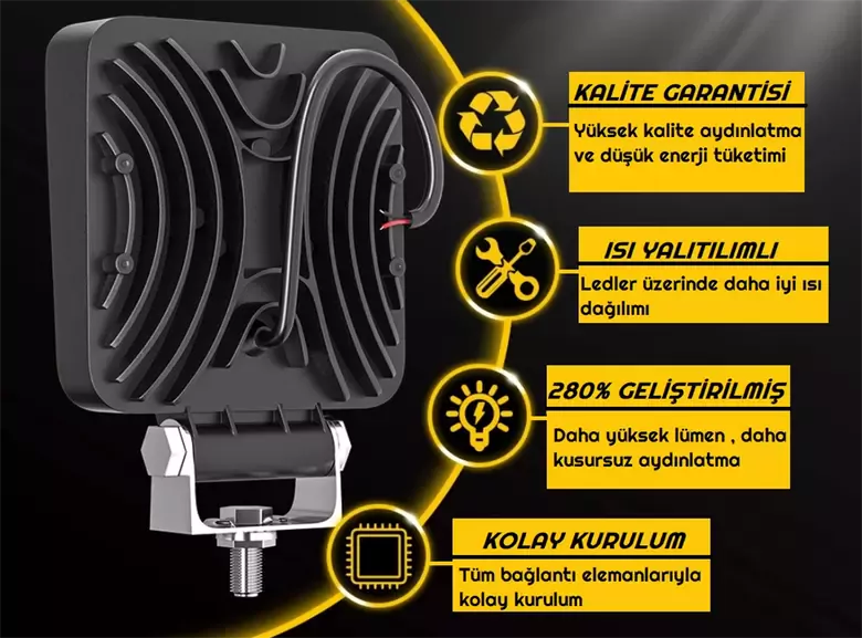 Kare Off Road Tekne 16 Led Lamba Sarı - Beyaz Aydınlatmalı Kare Off Road Tekne 16 Led Lamba Sarı - Beyaz Aydınlatmalı