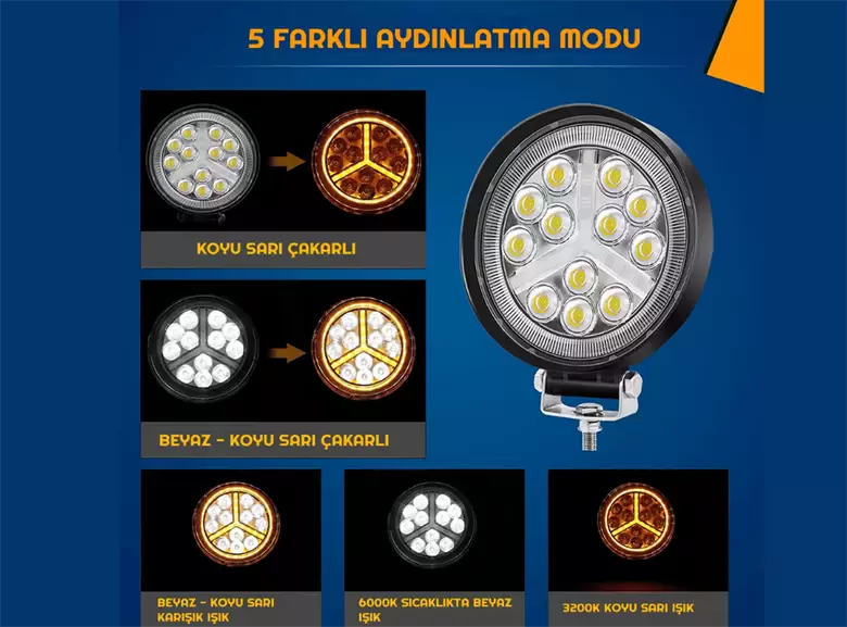 3 Modlu 12-24v Yuvarlak Off Road Tekne Çalışma Lambası 3 Modlu 12-24v Yuvarlak Off Road Tekne Çalışma Lambası