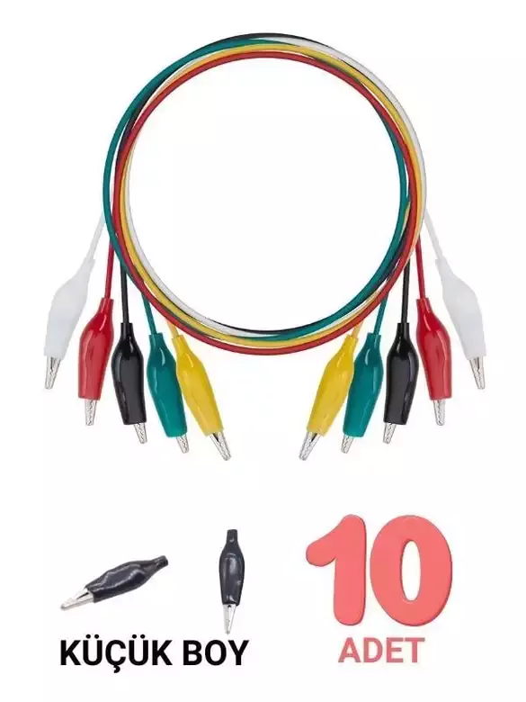 Küçük Boy Krokodil Test Kablosu 45-50cm - 10 Adet (timsah Ağız)