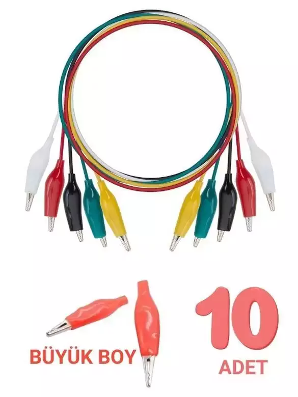 Büyük Boy Krokodil Test Kablosu 45-50cm - 10 Adet (timsah Ağız)